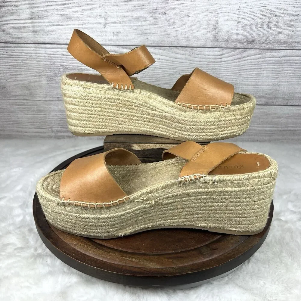SOLUDOS Minorca High Platform Leather Espadrille Wedge Sandals Shoes Size 10